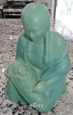 Van Briggle Native American Indian Maiden w Baby Turquoise Blue Green Pottery