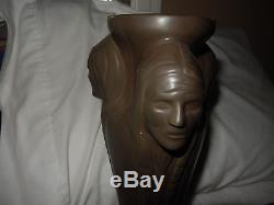 Van Briggle Pottery 1980s Three Native American Indian Head Vase ARTIST SIGNED