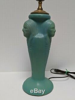 Van Briggle Pottery 3 Faces Native American lamp w / Shade in Matte Turquoise