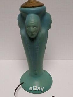 Van Briggle Pottery 3 Faces Native American lamp w / Shade in Matte Turquoise