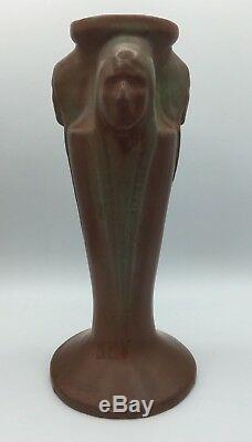 Vintage 1920s Van Briggle Three Native American Indian Head Vase, Mountain Crag