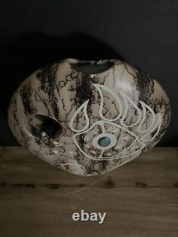 Vintage ACOMA Native American Pottery Horse Hair Vase 15