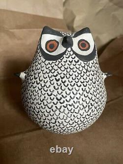 Vintage Acoma Pueblo Joyce Leno Hand-Coiled Pottery Owl Figurine Native American