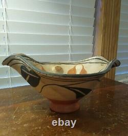 Vintage Acoma/Pueblo Pottery Double Lipped Bowl With Geometric Design