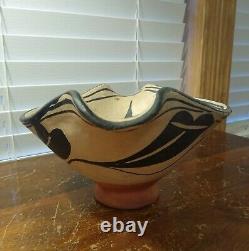 Vintage Acoma/Pueblo Pottery Double Lipped Bowl With Geometric Design