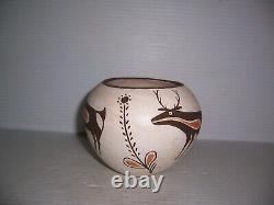 Vintage Juana Leno Acoma Pueblo Native American Pottery Olla Jar Heartline Deer