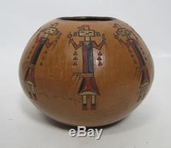 Vintage K. White Native American Indian Navajo Yei Kachina Doll Pottery Vase yqz