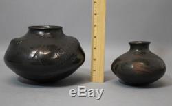 Vintage Mata Ortiz Pueblo Indian Black Pottery Pots, Yolanda Quezada Centipede