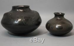 Vintage Mata Ortiz Pueblo Indian Black Pottery Pots, Yolanda Quezada Centipede