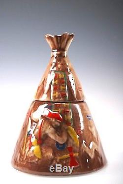 Vintage Mccoy Native American Indian Teepee Tipi Porcelain Pottery Cookie Jar