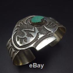 Vintage NAVAJO Sterling Silver Overlay & TURQUOISE Cuff BRACELET Indian Pottery