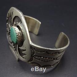 Vintage NAVAJO Sterling Silver Overlay & TURQUOISE Cuff BRACELET Indian Pottery