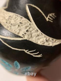 Vintage Native American ACOMA Small Pottery Vase Black Lizard SIGNED M. Ascena's
