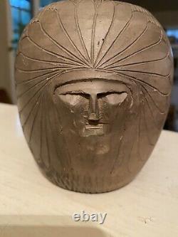 Vintage Native American CHEROKEE Indian NC Pottery Bigmeat Head VASE