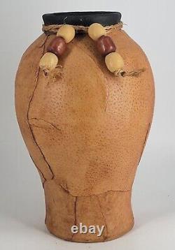 Vintage Native American Hand Made Clay Vase with Animal Hide