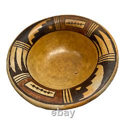 Vintage Native American Indian Yellow Ware Bowl Tribal Art Hopi Black Beige Tone
