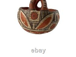 Vintage Native American Isleta Pueblo Pottery Basket With Twisted Handle