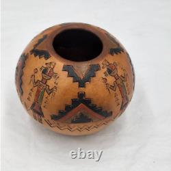 Vintage Native American Navajo Pottery Seed Pot By Ken Irene White Signed KW
