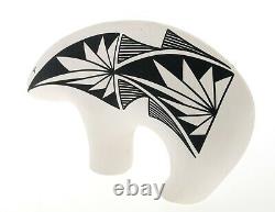 Vintage Native American Pottery Bear Signed C. Chino Acoma Black White 12x8x3