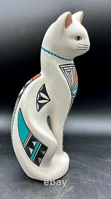 Vintage Native American Pottery Cat Sculpture Handmade Acoma Indian Vase Signed