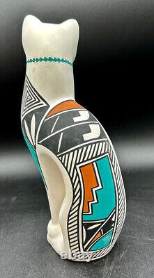 Vintage Native American Pottery Cat Sculpture Handmade Acoma Indian Vase Signed
