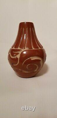 Vintage Native American Santa Clara Pueblo Pottery Vase By Stella Chavarria