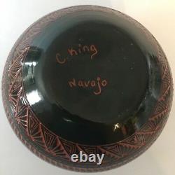 Vintage Navajo Pottery Etched Vase Pot Signed C. King Native American It/155