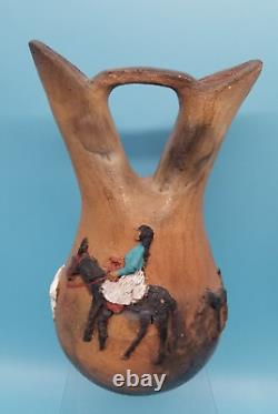 Vintage Navajo Pottery Pictorial Wedding Vase Silas and Bertha Claw 8.75