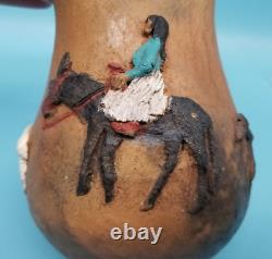 Vintage Navajo Pottery Pictorial Wedding Vase Silas and Bertha Claw 8.75