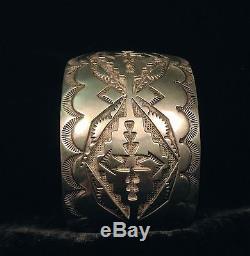 Vintage Navajo Sterling Silver Rug/Pottery Design Cuff Native American Dead Pawn