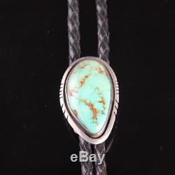 Vintage Navajo sterling silver green turquoise Bolo Tie. 925 Native pawn jewelry