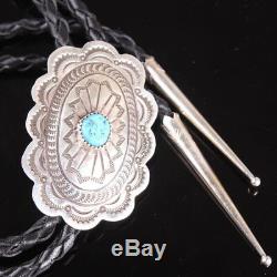 Vintage Navajo turquoise sterling silver. 925 stampwork Bolo Tie pawn