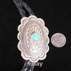 Vintage Navajo turquoise sterling silver. 925 stampwork Bolo Tie pawn