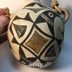 Vintage Old Acoma New Mexico Poly Chrome Pottery Canteen Native American