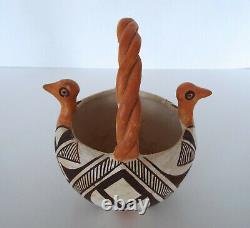 Vintage Pueblo Pottery Acoma New Mexico Two Headed Terra Cotta 5 Turkey Basket
