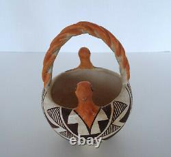 Vintage Pueblo Pottery Acoma New Mexico Two Headed Terra Cotta 5 Turkey Basket