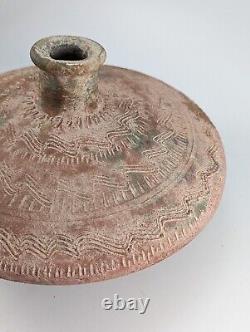 Vintage Red Clay Ceramic Native American Handmade Engraved Pot / Vase