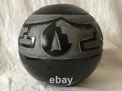 Vintage Santa Clara Style Black Pottery Native American Type Olla Large Pot