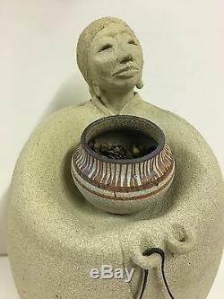 Vintage Signed Native American Pottery Figural Sculpture Lynn Hone Utah Artist