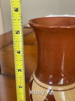 Vintage Sioux Pine Ridge Pottery Tall Vase Signed E Irving Native American