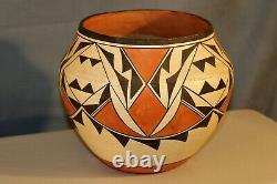 Vintage Southwest Native American Acoma Pueblo Pottery Polychrome Olla 1970s