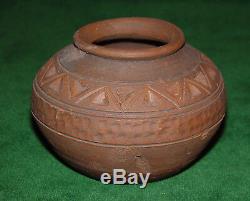 Vintage Southwest Native American Coiled Brown Ware Etched & Decorated