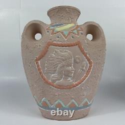 Vintage Southwestern Pottery With Native American Cheiftan Face Set Of (6)