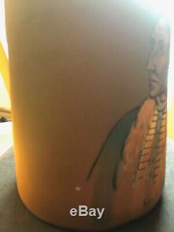 Vintage Weller Dickens Ware Pottery Native American Tame Wolf Flat Footed Mug