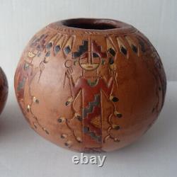Vintage signed IRENE WHITE DINEH Navajo POTTERY Native American ART 2 pots WOW