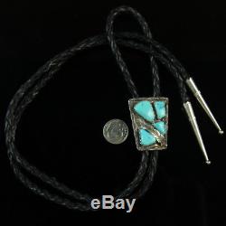 Vintage turquoise Old Pawn bolo tie Native American sterling silver. 925