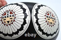 Vntg Native American Signed Lynda Osage Original Pot Bowl Feather Mask Medalion