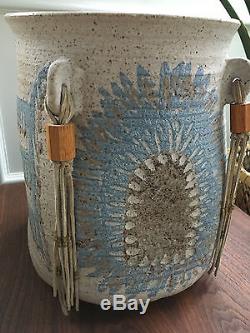 Vtg Mid Century Feather Native American Style Pottery / Architectural Planter