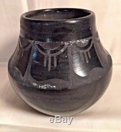 Vtg Native American Black Black Pottery Vase Bowl PETRA Gutierrez Santa Clara