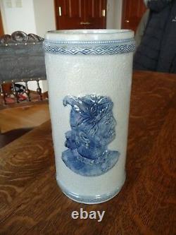 WEIR POTTERY-OLD SLEEPY EYE-Indian Head-Cattails-Dragonfly Vase c1930s
